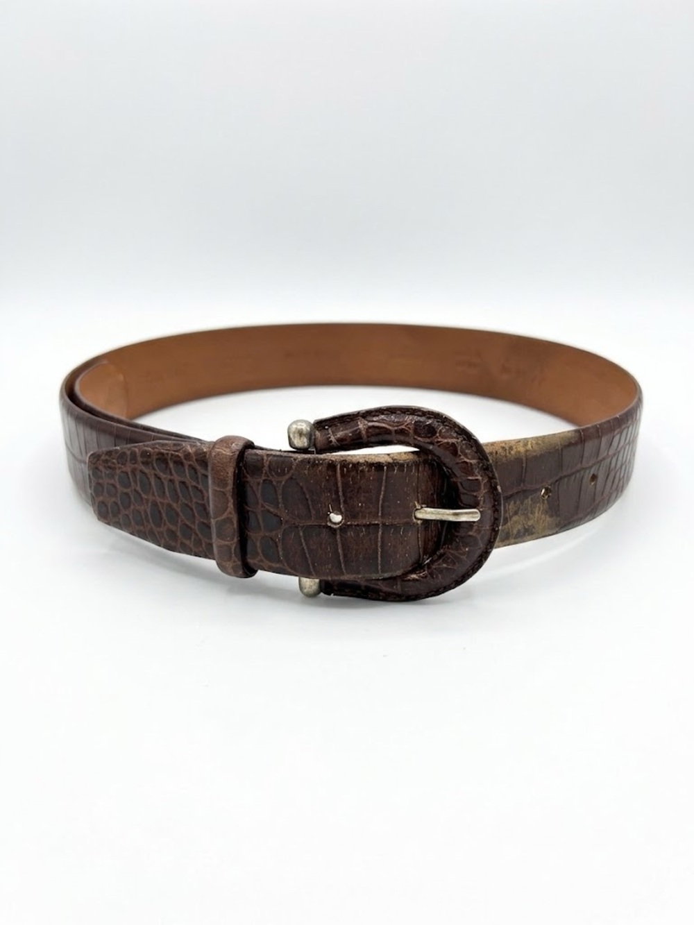 Olsen Crocodile Embossed Brown Leather Belt size 6
